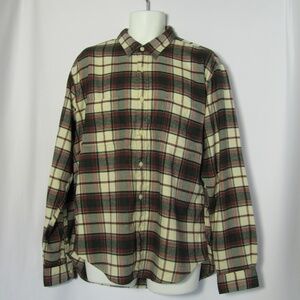J. Crew Factory Flannel XL Work Shirt Wht Red Green